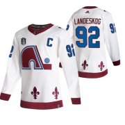 Wholesale Cheap Men's Colorado Avalanche #92 Gabriel Landeskog White 2022 Stanley Cup Final Patch Reverse Retro Stitched Jersey