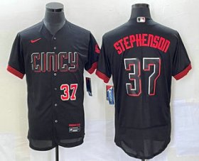Wholesale Cheap Men\'s Cincinnati Reds #37 Tyler Stephenson Number Black 2023 City Connect Flex Base Stitched Jersey 2