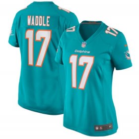 Wholesale Cheap Women\'s Miami Dolphins #17 Jaylen Waddle Aqua Stitched Game Jersey(Run Small)
