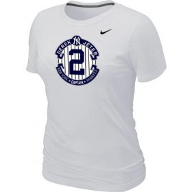 Wholesale Cheap Women\'s Nike New York Yankees #2 Derek Jeter Official Final Season Commemorative Logo Blended T-Shirt White