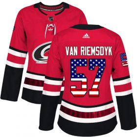 Wholesale Cheap Adidas Hurricanes #57 Trevor Van Riemsdyk Red Home Authentic USA Flag Women\'s Stitched NHL Jersey