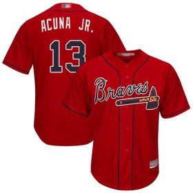 Wholesale Cheap Braves #13 Ronald Acuna Jr. Red Cool Base Stitched Youth MLB Jersey