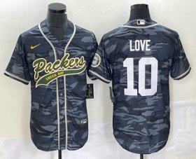 Wholesale Cheap Men\'s Green Bay Packers #10 Jordan Love Grey Camo With Patch Cool Base Stitched Baseball Jersey