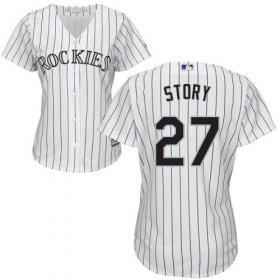 Wholesale Cheap Rockies #27 Trevor Story White Strip Home Women\'s Stitched MLB Jersey