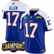 Cheap Men's Buffalo Bills #17 Josh Allen Blue White 2023 F.U.S.E. AFC East Champions With 4-star C Ptach Football Stitched Jersey