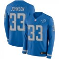 Wholesale Cheap Nike Lions #33 Kerryon Johnson Blue Team Color Men's Stitched NFL Limited Therma Long Sleeve Jersey