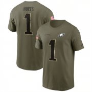 Wholesale Cheap Men's Philadelphia Eagles #1 Jalen Hurts 2022 Olive Salute to Service T-Shirt