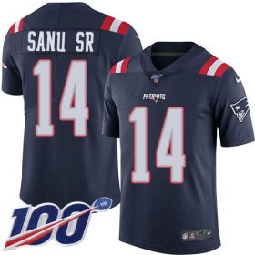 Wholesale Cheap Nike Patriots #14 Mohamed Sanu Sr Navy Blue Youth Stitched NFL Limited Rush 100th Season Jersey