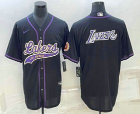 Cheap Men\'s Los Angeles Lakers Black Big Logo Cool Base Stitched Baseball Jersey