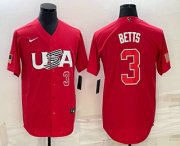 Cheap Mens USA Baseball #3 Mookie Betts Number 2023 Red World Classic Stitched Jersey