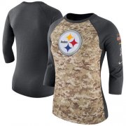 Wholesale Cheap Women's Pittsburgh Steelers Nike Camo Charcoal Salute to Service Legend Three-Quarter Raglan Sleeve T-Shirt