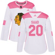 Wholesale Cheap Adidas Blackhawks #20 Brandon Saad White/Pink Authentic Fashion Women's Stitched NHL Jersey