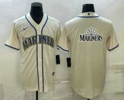 Cheap Men's Seattle Mariners Big Logo Cream Stitched MLB Cool Base Nike Jersey