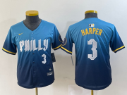 Cheap Youth Philadelphia Phillies #3 Bryce Harper Number Blue 2024 City Connect Limited Stitched Jerseys