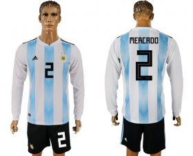 Wholesale Cheap Argentina #2 Mercado Home Long Sleeves Soccer Country Jersey