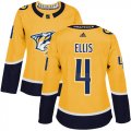 Wholesale Cheap Adidas Predators #4 Ryan Ellis Yellow Home Authentic Women's Stitched NHL Jersey