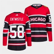 Wholesale Cheap Men's Chicago Blackhawks #58 MacKenzie Entwistle Red Black 2022 Reverse Retro Stitched Jersey
