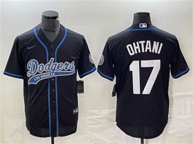 Cheap Men\'s Los Angeles Dodgers #17 Shohei Ohtani Black Cool Base With Patch Stitched Baseball Jersey