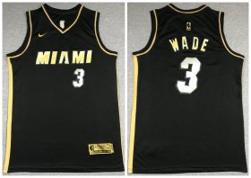 Wholesale Cheap Men\'s Miami Heat #3 Dwyane Wade NEW 2020 Black Golden Edition Nike Swingman Jersey