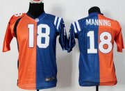 Wholesale Cheap Nike Colts #18 Peyton Manning Orange/Blue Youth Stitched NFL Elite Split Broncos Jersey