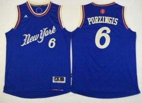 Wholesale Cheap Men\'s New York Knicks #6 Kristaps Porzingis Revolution 30 Swingman 2015 Christmas Day Blue Jersey