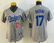Cheap Women's Los Angeles Dodgers #17 Shohei Ohtani Number Grey Cool Base Stitched Jersey