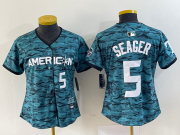 Wholesale Cheap Women's Texas Rangers #5 Corey Seager Number Teal 2023 All Star Stitched Baseball Jersey