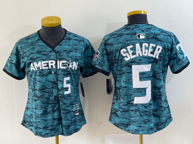 Wholesale Cheap Women\'s Texas Rangers #5 Corey Seager Number Teal 2023 All Star Stitched Baseball Jersey