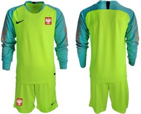 Wholesale Cheap Poland Blank Shiny Green Goalkeeper Long Sleeves Soccer Country Jersey