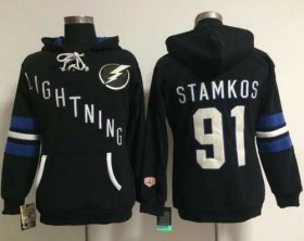 Wholesale Cheap Tampa Bay Lightning #91 Steven Stamkos Black Women\'s Old Time Heidi NHL Hoodie