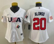 Cheap Women's USA Baseball #20 Pete Alonso 2023 White World Classic Stitched Jerseys