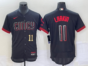 Wholesale Cheap Men\'s Cincinnati Reds #11 Barry Larkin Number Black 2023 City Connect Flex Base Stitched Jersey 1