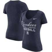 Wholesale Cheap New York Yankees Nike Women's Practice 1.7 Tri-Blend V-Neck T-Shirt Heathered Navy