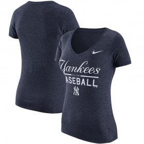 Wholesale Cheap New York Yankees Nike Women\'s Practice 1.7 Tri-Blend V-Neck T-Shirt Heathered Navy