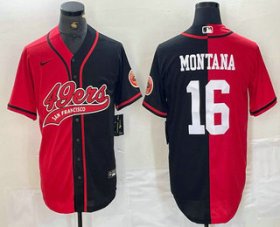 Cheap Men\'s San Francisco 49ers #16 Joe Montana Red Black Two Tone Cool Base Stitched Baseball Jersey