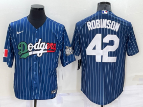 Wholesale Cheap Men\'s Los Angeles Dodgers #42 Jackie Robinson Navy Blue Pinstripe 2020 World Series Cool Base Nike Jersey