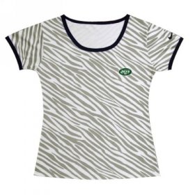 Wholesale Cheap Women\'s Nike New York Jets Chest Embroidered Logo Zebra Stripes T-Shirt