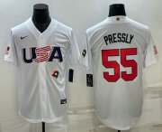 Cheap Men's USA Baseball #55 Ryan Pressly 2023 White World Baseball Classic Stitched Jersey