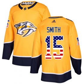 Wholesale Cheap Adidas Predators #15 Craig Smith Yellow Home Authentic USA Flag Stitched NHL Jersey