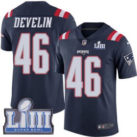 Wholesale Cheap Nike Patriots #46 James Develin Navy Blue Super Bowl LIII Bound Men\'s Stitched NFL Limited Rush Jersey