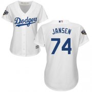 Wholesale Cheap Dodgers #74 Kenley Jansen White Home 2018 World Series Women's Stitched MLB Jersey