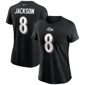 Wholesale Cheap Baltimore Ravens #8 Lamar Jackson Nike Women\'s Team Player Name & Number T-Shirt Black