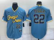 Wholesale Cheap Men's Milwaukee Brewers #22 Christian Yelich Number Blue 2022 City Connect Cool Base Stitched Jersey