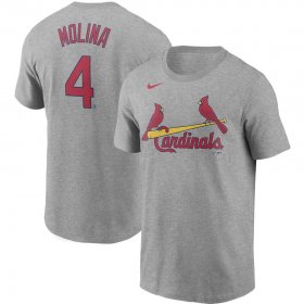 Wholesale Cheap St. Louis Cardinals #4 Yadier Molina Nike Name & Number T-Shirt Gray