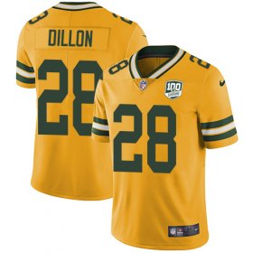 Wholesale Cheap Nike Packers #28 AJ Dillon Yellow Men\'s 100th Season Stitched NFL Limited Rush Jersey