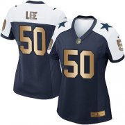 Wholesale Cheap Nike Cowboys #50 Sean Lee Navy Blue Thanksgiving Throwback Women's Stitched NFL Elite Gold Jersey