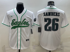 Wholesale Cheap Men\'s Philadelphia Eagles #26 Miles Sanders White With Patch Cool Base Stitched Baseball Jersey