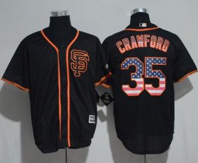 Wholesale Cheap Giants #35 Brandon Crawford Black USA Flag Fashion Stitched MLB Jersey