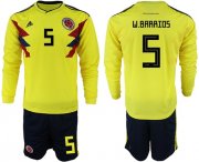 Wholesale Cheap Colombia #5 W.Barrios Home Long Sleeves Soccer Country Jersey