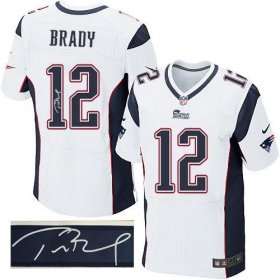Wholesale Cheap Nike Patriots #12 Tom Brady White Men\'s Stitched NFL Elite Autographed Jersey